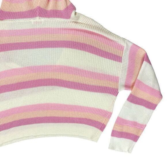 Pink Lily Hoodie Womens Sz M Pink White Striped Pull Over Knit Oversized Sweater - Picture 8 of 16